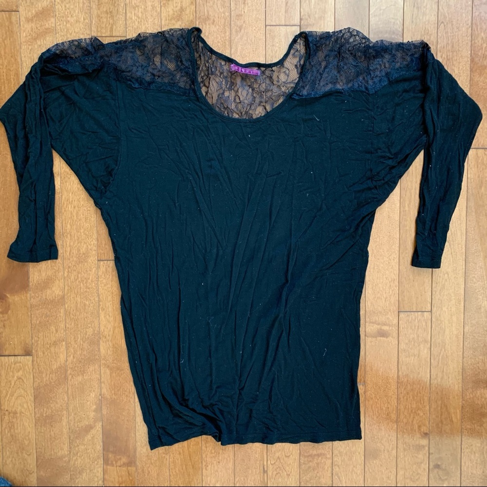 Velvet black 3/4 sleeve lace dolman size P